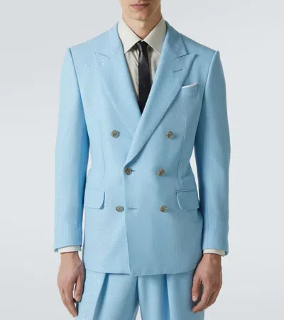 Tom Ford Mens Sequins Double-breasted Wool-blend Blazer Light Blue In Multi