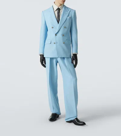 Tom Ford Mens Sequins Double-breasted Wool-blend Blazer Light Blue In Multi