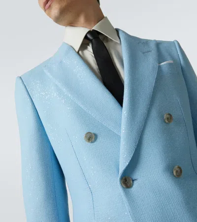 Tom Ford Mens Sequins Double-breasted Wool-blend Blazer Light Blue In Multi