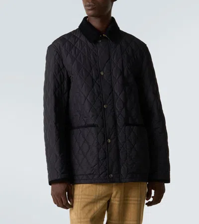 Burberry Diamond Quilted Jacket With Corduroy Collar In Black