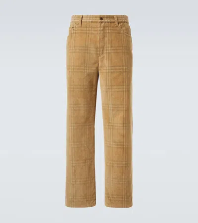 Burberry Sand-coloured Check Corduroy Trousers In Brown