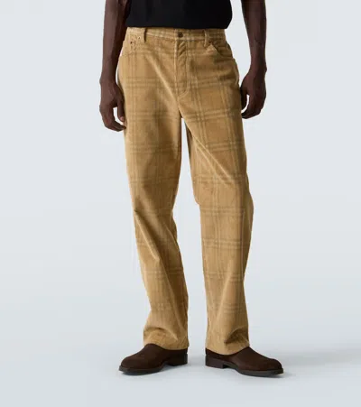 Burberry Sand-coloured Check Corduroy Trousers In Brown