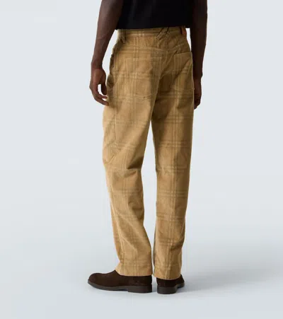 Burberry Sand-coloured Check Corduroy Trousers In Brown