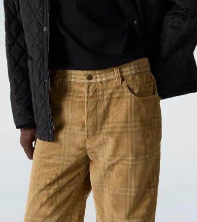 Burberry Sand-coloured Check Corduroy Trousers In Brown