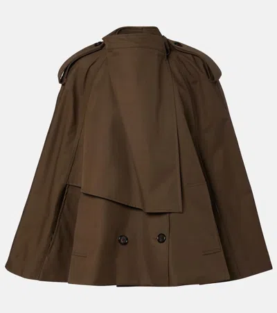 Burberry Cotton Cape With Traditional Check Lining In Brown
