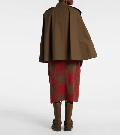 Burberry Cotton Cape With Traditional Check Lining In Brown