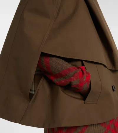 Burberry Cotton Cape With Traditional Check Lining In Brown