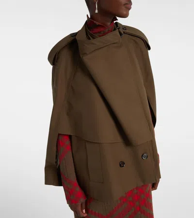 Burberry Cotton Cape With Traditional Check Lining In Brown