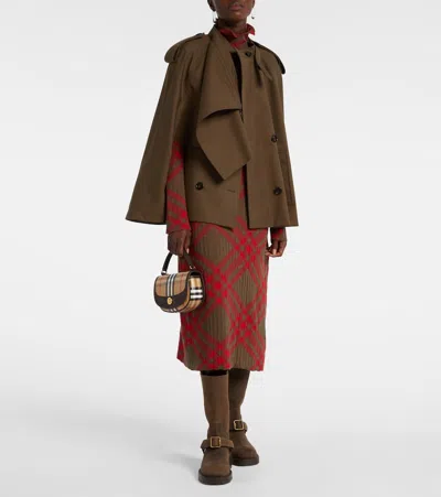 Burberry Cotton Cape With Traditional Check Lining In Brown