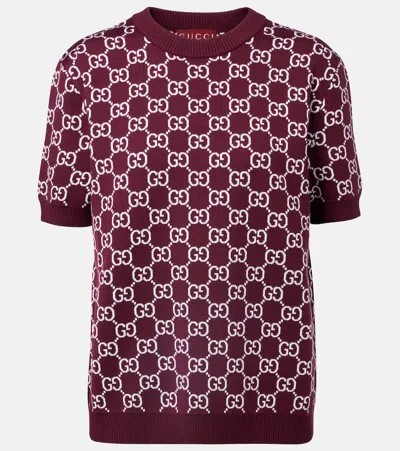 Gucci Gg Reversible Wool-blend Jacquard Top In Burgundy
