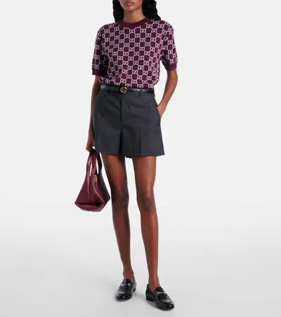 Gucci Gg Reversible Wool-blend Jacquard Top In Burgundy