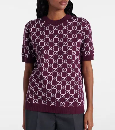 Gucci Gg Reversible Wool-blend Jacquard Top In Burgundy