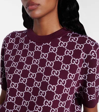 Gucci Gg Reversible Wool-blend Jacquard Top In Burgundy