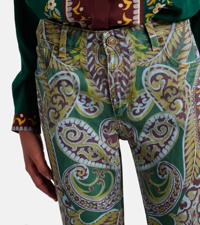 Etro Paisley Print Denim Pants In Green