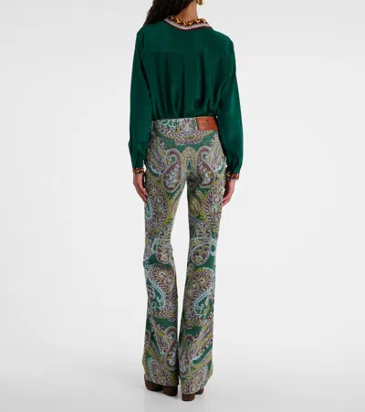 Etro Paisley Print Denim Pants In Green