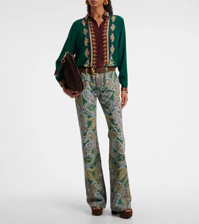 Etro Paisley Print Denim Pants In Green