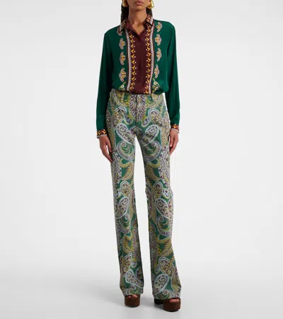 Etro Paisley Print Denim Pants In Green