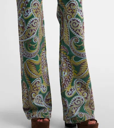 Etro Paisley Print Denim Pants In Green