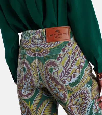 Etro Paisley Print Denim Pants In Green
