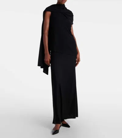 The Row Isadra Draped Crepe-jersey Top In Black
