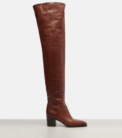 Saint Laurent Odeon Leather Over-the-knee Boots In Brown