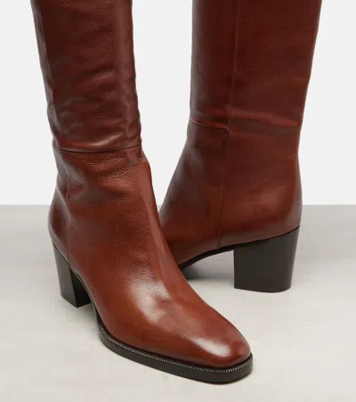 Saint Laurent Odeon Leather Over-the-knee Boots In Brown