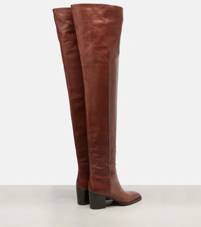 Saint Laurent Odeon Leather Over-the-knee Boots In Brown