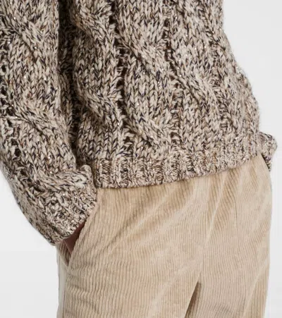 Brunello Cucinelli Wool And Cashmere Turtleneck Sweater With Sequins In Brown