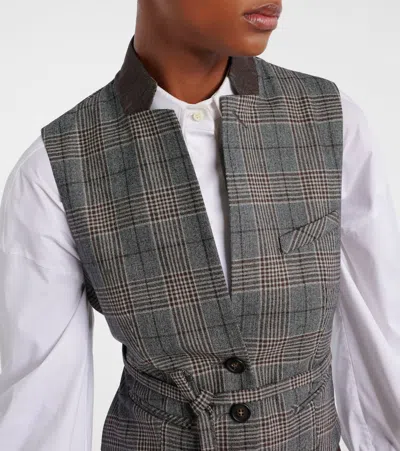 Brunello Cucinelli Belted Checked Virgin Wool Vest In Multi
