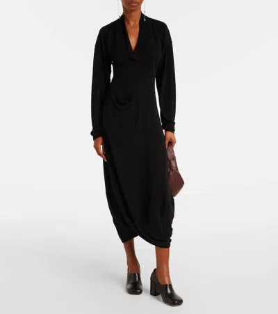 Lemaire Draped Crepe Jersey Maxi Dress In Black