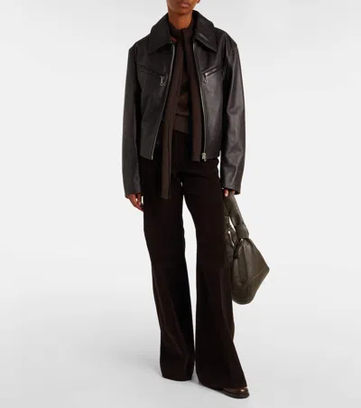 Lemaire Brown Boxy Leather Blouson Jacket In Black