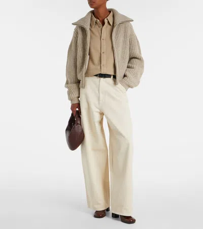 Lemaire Oversized Ribbed Alpaca And Yak Hair-blend Cardigan In Neutral
