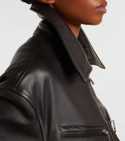 Lemaire Brown Boxy Leather Blouson Jacket In Black