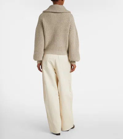 Lemaire Oversized Ribbed Alpaca And Yak Hair-blend Cardigan In Neutral