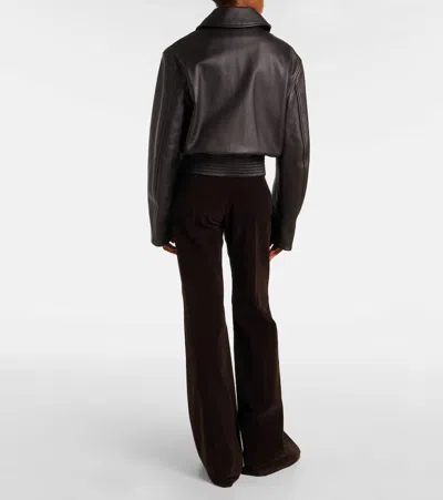 Lemaire Brown Boxy Leather Blouson Jacket In Black