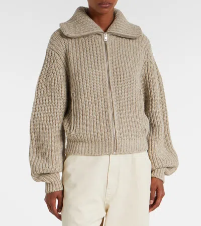 Lemaire Oversized Ribbed Alpaca And Yak Hair-blend Cardigan In Neutral