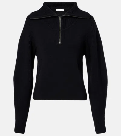 Lemaire High Collar Wool Sweater With Half-zip Closure In Black