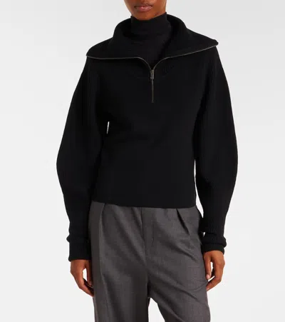 Lemaire High Collar Wool Sweater With Half-zip Closure In Black