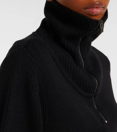 Lemaire High Collar Wool Sweater With Half-zip Closure In Black