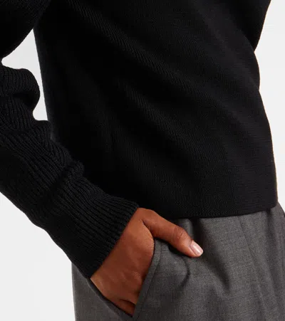 Lemaire High Collar Wool Sweater With Half-zip Closure In Black