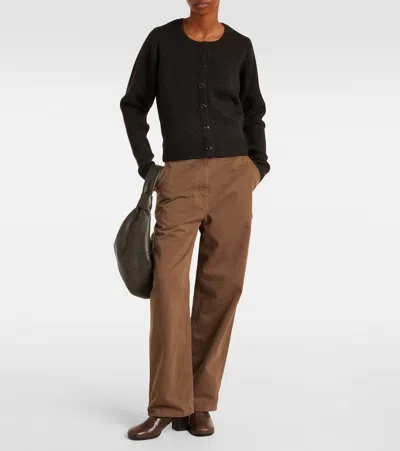 Lemaire Crew Neck Knitwear Long Sleeve Ribbed Style In Brown