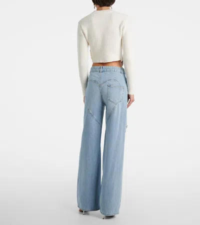 Area Distressed Crystal High Rise Relaxed Jeans In Medium Blue In Blue