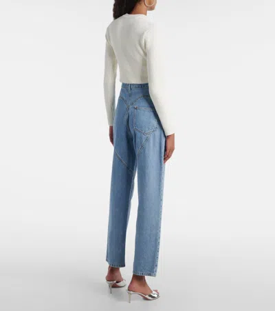 Area Crystal Crocheted Flower Cropped Sweater In White