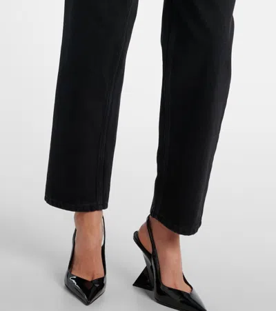 Area Crystal Heart High Rise Straight Leg Jeans In Black