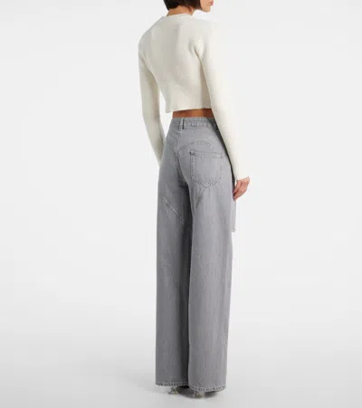 Area Distressed Crystal Relaxed Slit Jeans Light Grey In Gray