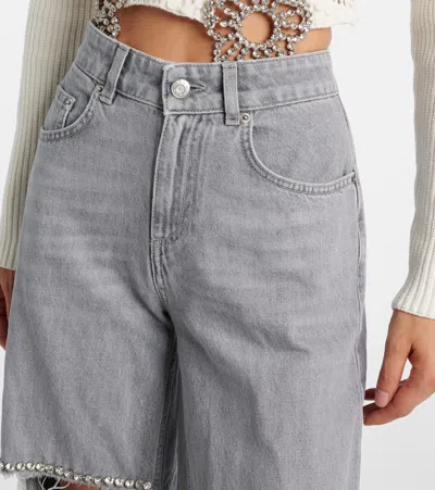 Area Distressed Crystal Relaxed Slit Jeans Light Grey In Gray