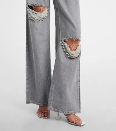Area Distressed Crystal Relaxed Slit Jeans Light Grey In Gray