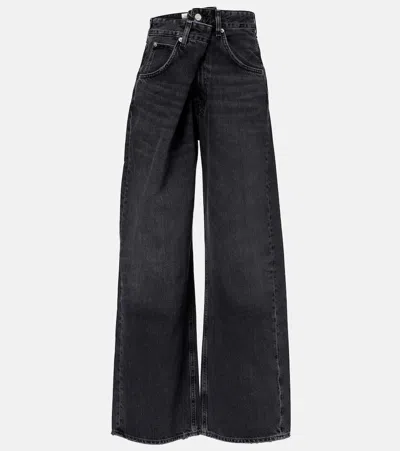 Agolde Vana Black Low-crotch Jeans With Book Closure In Denim Woman In Black