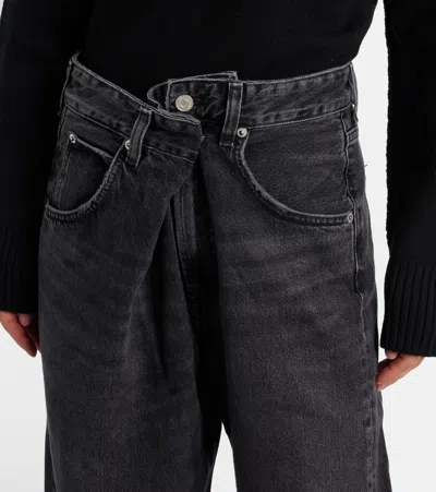 Agolde Vana Black Low-crotch Jeans With Book Closure In Denim Woman In Black