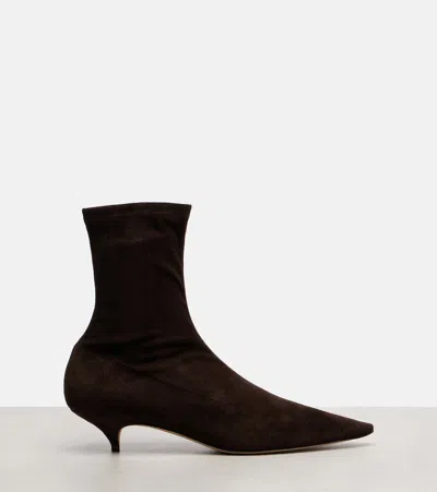 The Row Suede Liisa Kitten Ankle Boots 35 In Brown